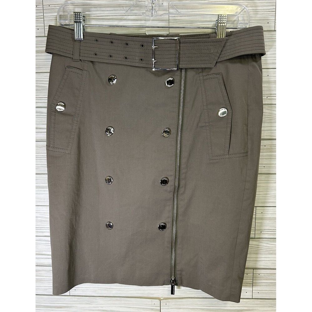 Original Karen Millen Skirt KhakiSize 10 12 Pencil‎ Knee High Waist Tailored 28"